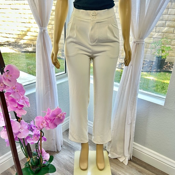 J. Inc Women’s Off White Trousers Size M Medium Elastic Back Dress Pants - Picture 1 of 5